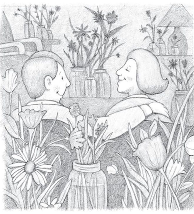 Man and woman sitting in the garden