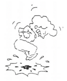 cartoon sketch of gardener stomping bugs