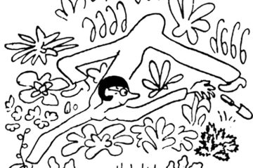 drawing of person in the garden