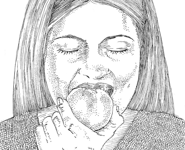 Woman Eating Tomatoe
